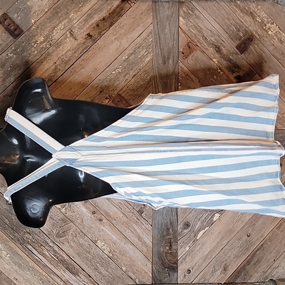 Signature8 Blue and White Striped Button-Down Dress Overall Denim Dress Medium - Picture 3 of 4